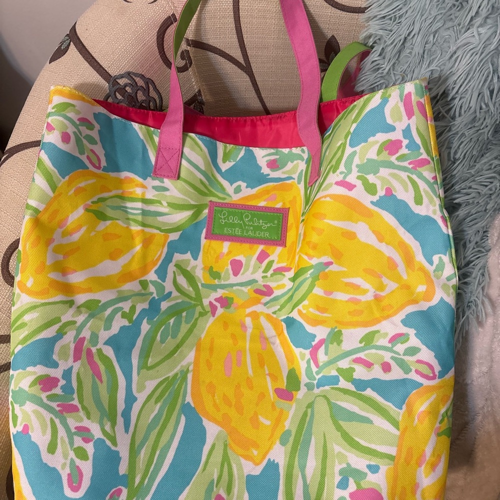 Lilly Pulitzer Lemon Print Tote in Bright Yellow, Aqua & Pink